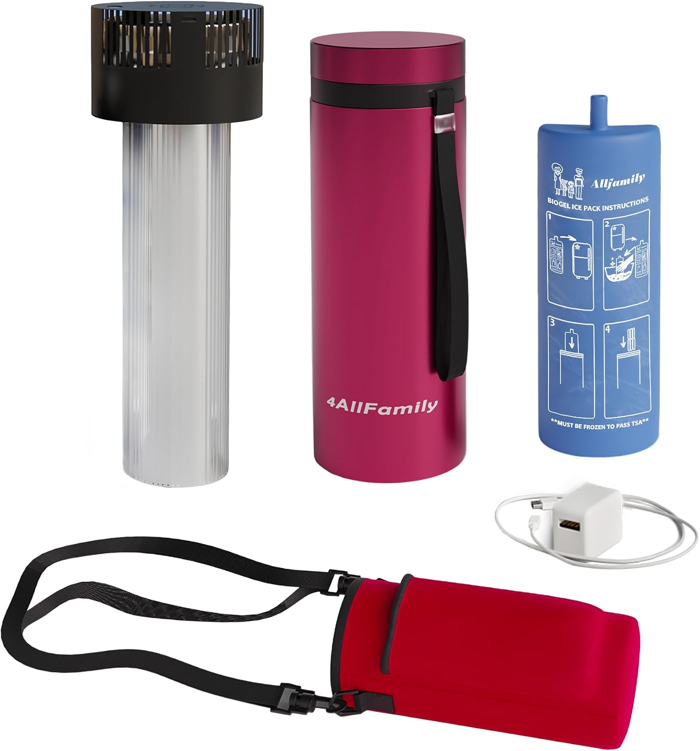 4ALLFAMILY Voyager Auto Shut Off Cooler Travel Case TSA Approved (1–7 Medication Pens) – On–The–Go Medical Cooler with Biogel & USB Charger – Diabetes Travel Case for Insulin & EpiPens (Magenta)