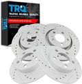 TRQ Performance Front and Rear Brake Rotor Set G Coated Drilled and Slotted Vented Solid Compatible with 1998-2010 Volkswagen Beetle 1999-2006 Golf 1999-2006 Jetta