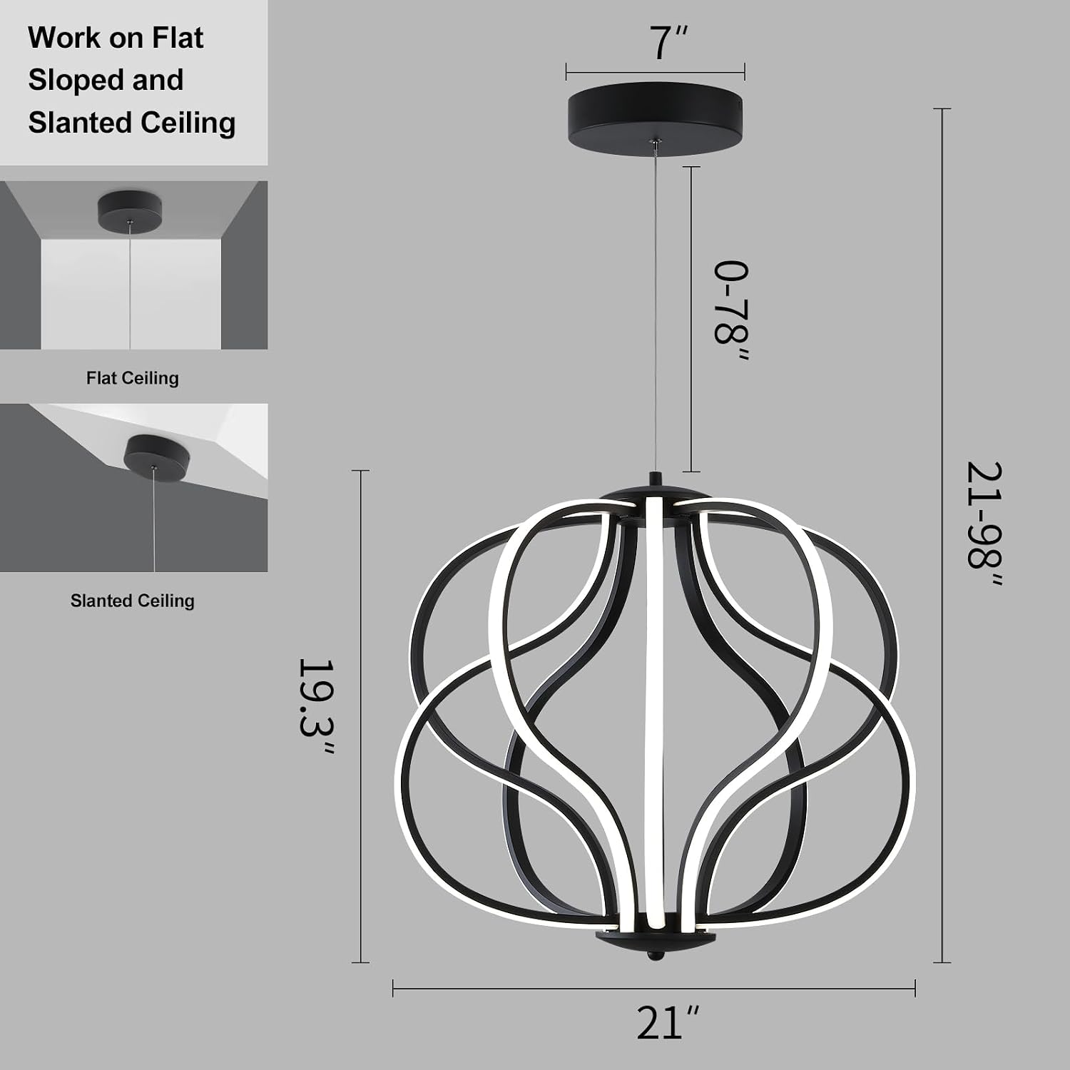 Modern LED Chandelier，Black Adjustable Hanging Chandelier ，Easy to Install, Suitable for Foyer, Dining Room, Living Room, Bedroom