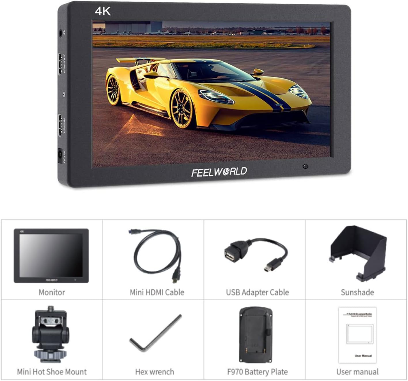 FEELWORLD T7 Plus 7' 3D LUT On-Camera Field Monitor with 4K HDMI Input/Output IPS 1920x1200 Rugged Aluminum Housing