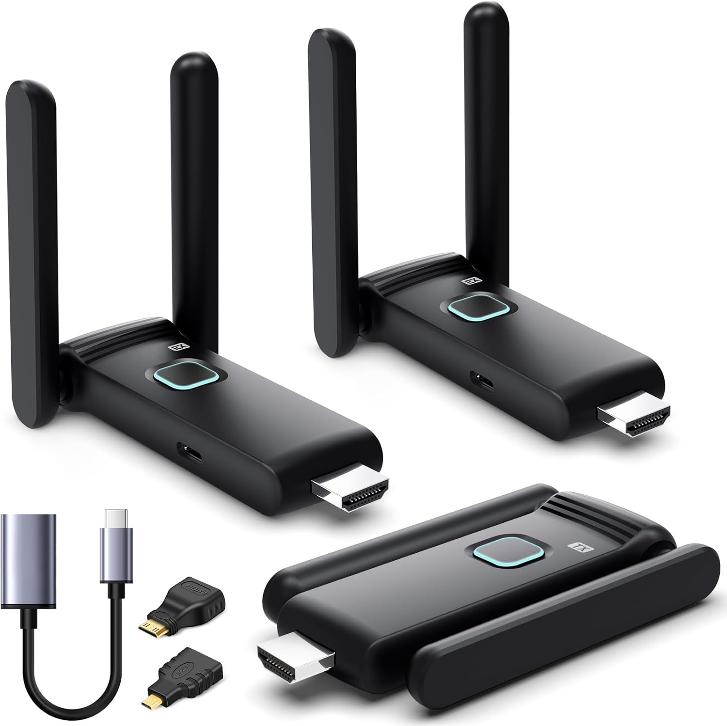 Wireless HDMI 2 Receivers and Transmitter,Up to 6 RXs,No Hot,Plug and Play,2.4/5.8GHz Wirelessly Stream to Multiple Screen,50M/165FT,Wireless HDMI Adapter for TV/DSLR Camera/Projector/Laptop