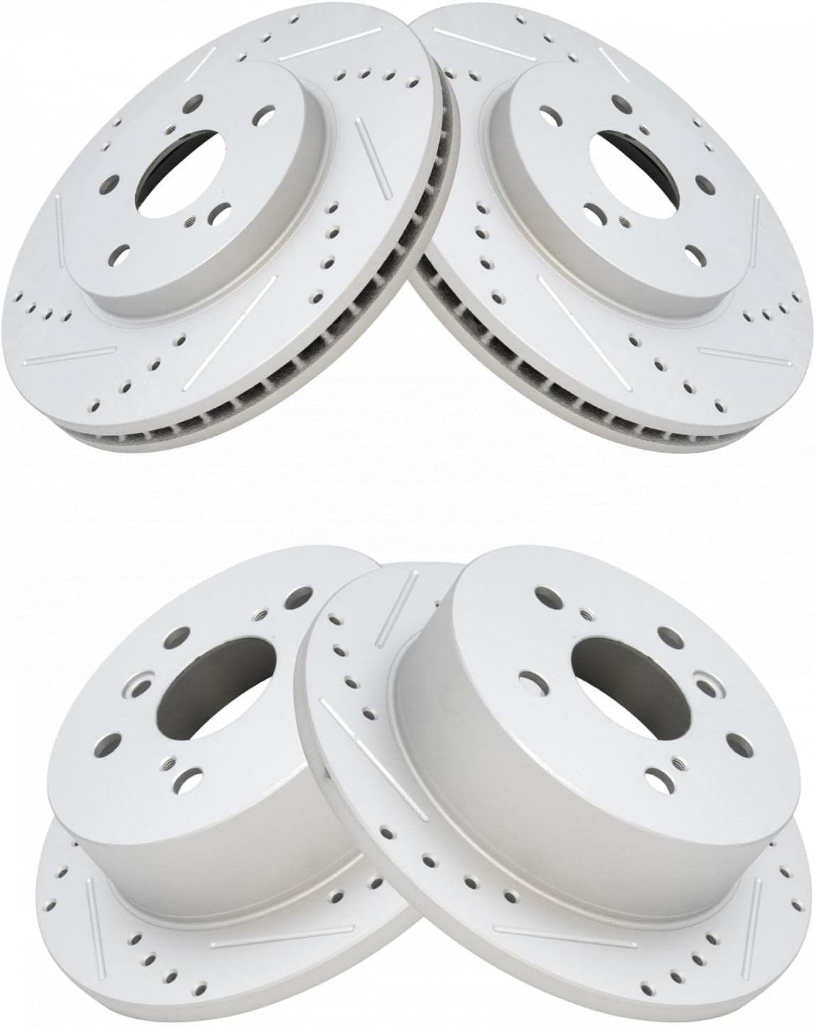 TRQ Performance Front and Rear Brake Rotor Set G Coated Drilled and Slotted Compatible with 2002-2003 Lexus ES300 2002-2006 Toyota Camry 2005-2007 Avalon 2004-2008 Solara