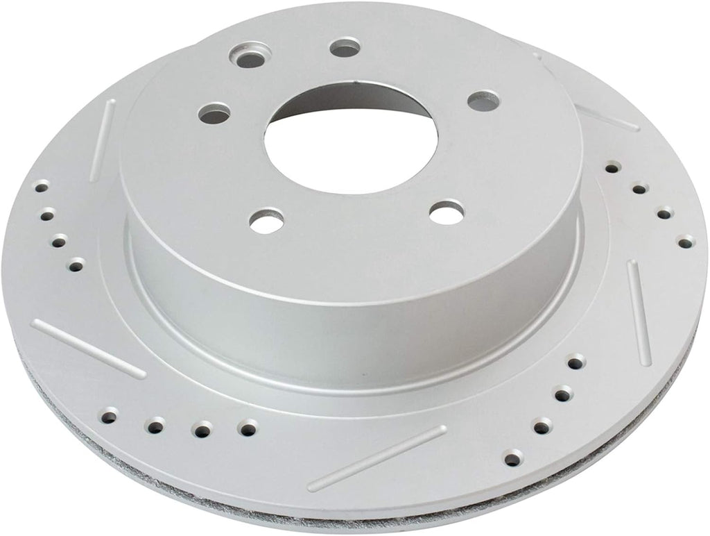 TRQ Performance Front and Rear Brake Rotor Set G Coated Drilled and Slotted Vented Compatible with 2008-2013 Nissan Rogue 2014-2015 Rogue Select