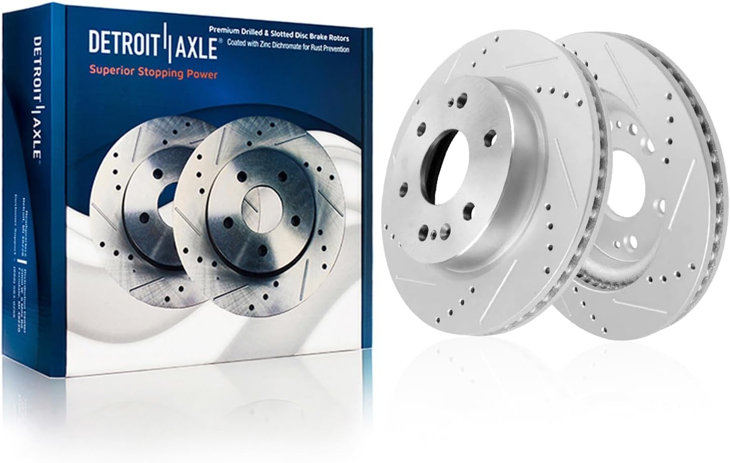 Detroit Axle - Front Brake Kit for Chevy GMC Silverado Sierra 1500 Tahoe Yukon XL Cadillac Escalade ESV Drilled and Slotted Disc Brakes Rotors Ceramic Brake Pads Replacement : 13.50' inch Rotor