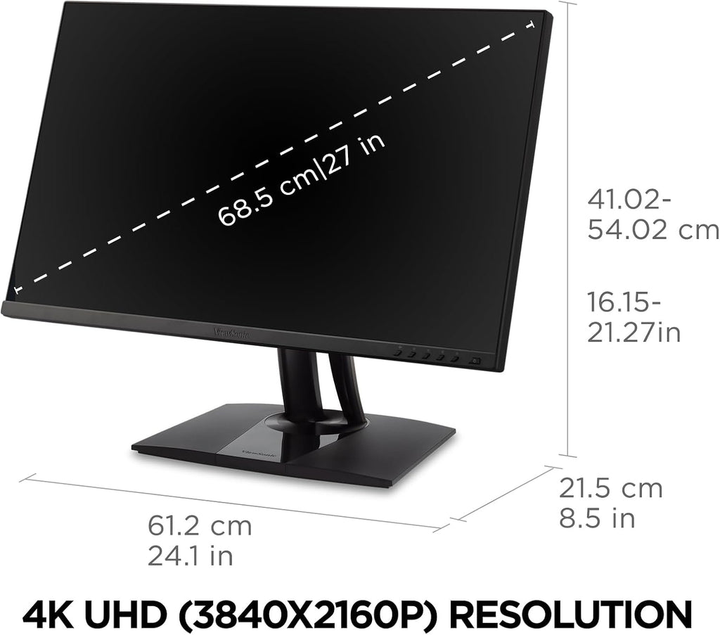 ViewSonic VP275-4K 27 Inch 4K ColorPro Monitor Designed for Surface, IPS with 100% sRGB and Pantone Validated for Improved Workflows, Advanced Ergonomics, and 60W USB-C Inputs