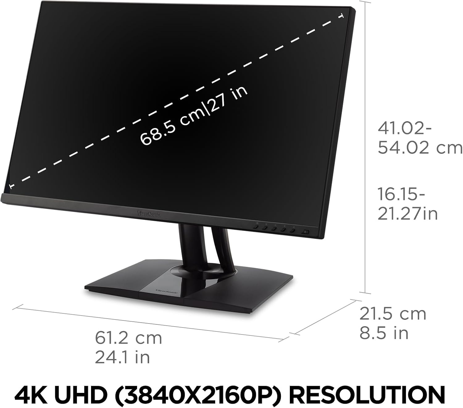 ViewSonic VP275-4K 27 Inch 4K ColorPro Monitor Designed for Surface, IPS with 100% sRGB and Pantone Validated for Improved Workflows, Advanced Ergonomics, and 60W USB-C Inputs