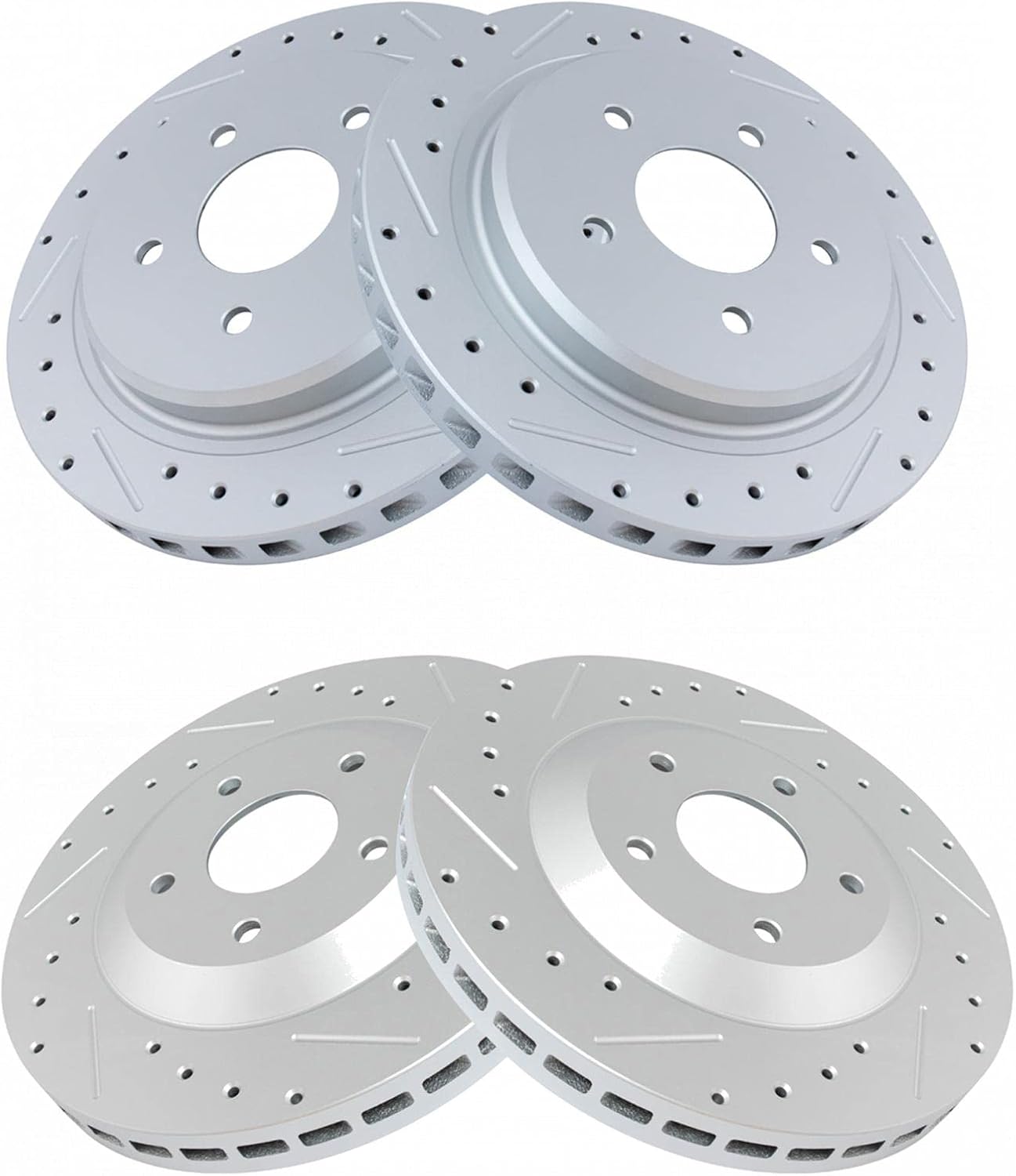 TRQ Performance Front Rear Brake Rotor Set G Coated Vented Drilled Slotted Compatible with 1997-2004 Chevrolet Corvette 2004 2004-2009 Cadillac XLR