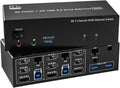8K 60Hz KVM Switch 3 Monitors 2 Computers Share 1000Mbps Ethernet, Displayport + HDMI USB3.0KVM Switch Triple Monitor with Audio(with EU Plug)