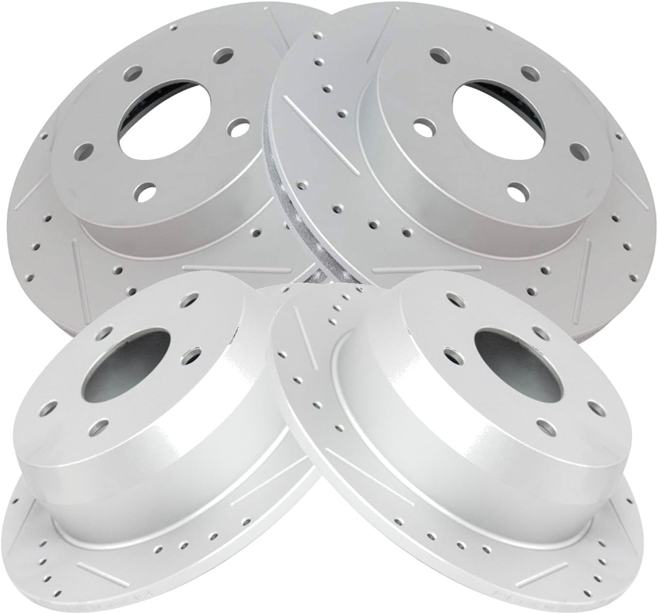 TRQ Performance Front and Rear Brake Rotor Set G Coated Drilled and Slotted Compatible with 1999-2004 Jeep Grand Cherokee