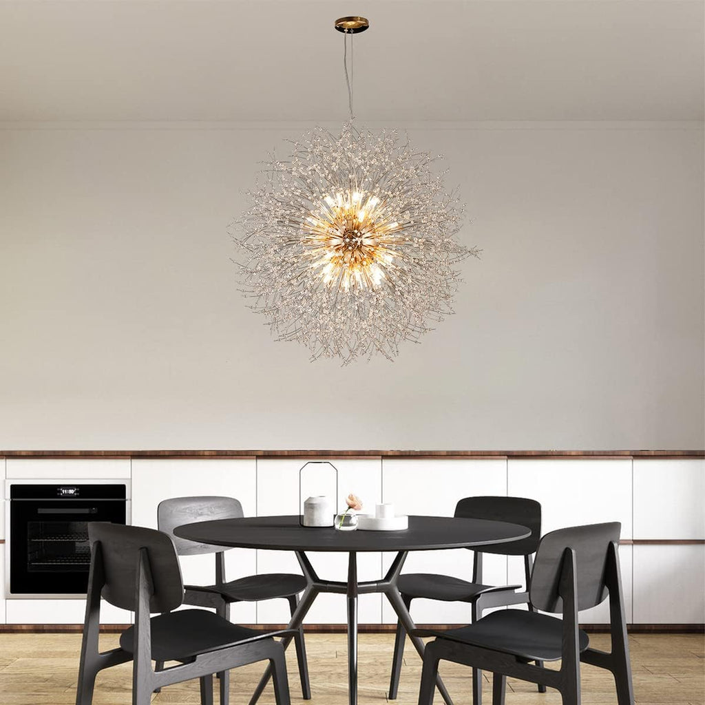 Gold Crystal Chandeliers Dandelion, 31.4' Steel Firework Chandelier Large Lighting, 16-Light Modern Sputnik Pendant Light Fixture for Living Room Bedroom