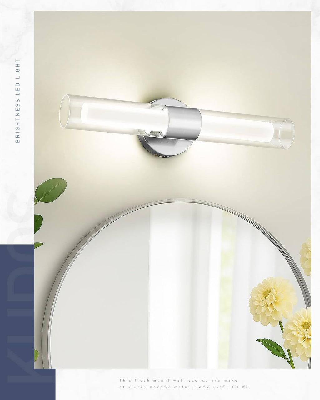 kudos Brushed Nickel Modern Sconces Wall Lighting, Bathroom sconces Set of 2 with Clear Glass and Frosted Glass, Modern LED Vanity Light for Bathroom, 3000K/4500K/6000K Adjustable,KDVL06-BN-2-2PK