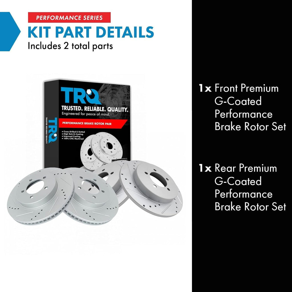 TRQ Performance Front and Rear Brake Rotor Set G Coated Drilled and Slotted Compatible with 2002-2005 Ford Explorer 2002-2005 Mercury Mountaineer