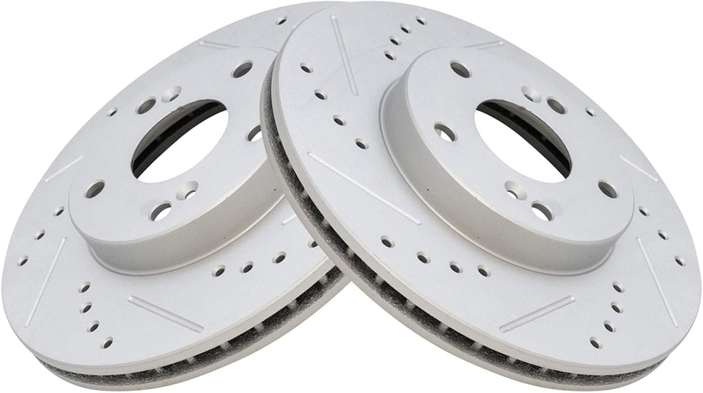 TRQ Performance Front and Rear Brake Rotor Set G Coated Drilled and Slotted Vented Solid Compatible with 2003-2011 Honda Element