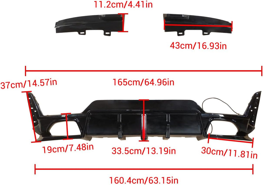 Rear Diffuser Fit for BMW 3 Series G20 330i/M340i LCI 2023-2024 Sedan 4-Door Gloss Black Rear Lower Diffuser with LED Light Automotive Exterior Accessories ABS 3PC Body Kit