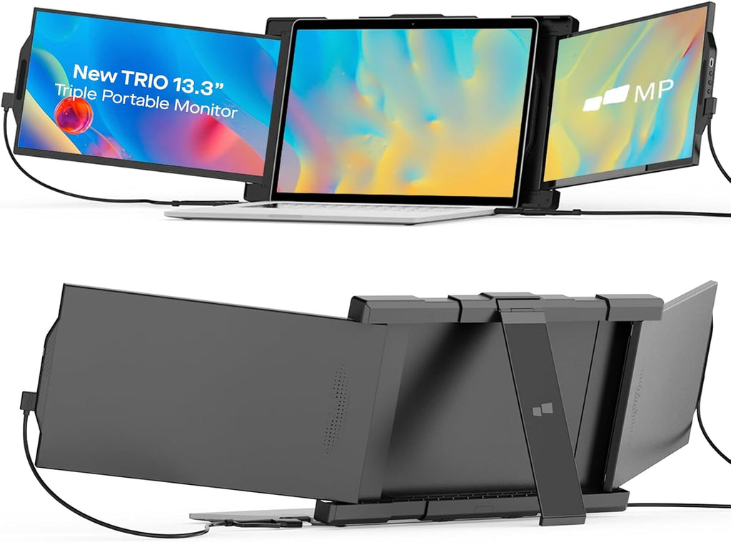 Trio Portable Monitor for Laptop, Mobile 13.3 Dual & Triple Screen 1080P IPS Display Laptop Monitor, USB A/Type-C, On-The-Go for Mac, PC,Linux, Chromebook 13-17 Laptops