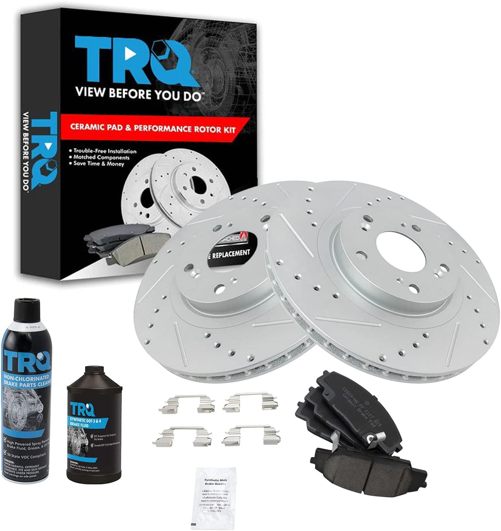 TRQ Front Performance Brake Pad & Rotor Kit, with Chemical Kit Ceramic Premium G-Coated Compatible with 2002-2006 Acura RSX 2006-2011 Honda Civic