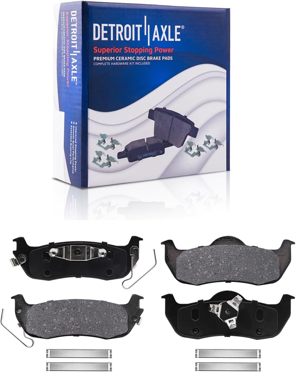Detroit Axle - Rear Disc Rotors Ceramic Brake Pads w/Hardware and Brake Cleaner & Fluid Replacement for 2006-2010 Jeep Commander