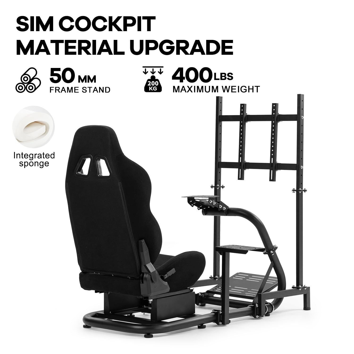 Anman Inspired Racing Sim Simulator Cockpit with Black Seat with Display Stand fit for Logitech G29 G25 G920 G923, for Thrustmaster T248, for Fanatec,NOT Include Wheel Shifter Pedals