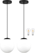 KoKo&Yukina 8' Black Glass Globe Modern Pendant Lights 2 Pack Mid Century Milky White Glass Pendant Light Fixtures Adjustable Hanging Pendant Lighting for Kitchen Island Bedroom Hallway Bulbs Incl.