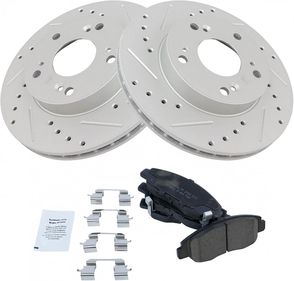Performance Front Brake Pad and Rotor Set Ceramic G Coated Vented Rotors Compatible with 2006-2011 Honda Civic
