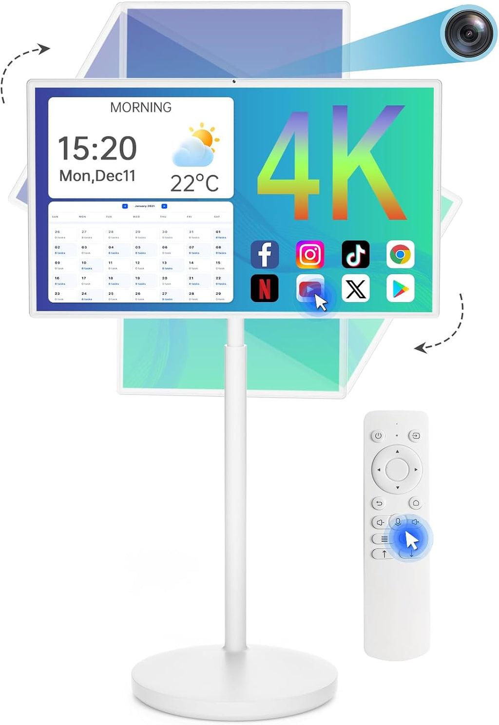 32 inch Portable Smart Tablet TV on Wheels with Full HD Rolling Touchscreen Monitor and Tablet in one, (8GRAM+128GB),Android 13,(5-8-Hour) Battery,Full Swivel Rotation,Voice Remote Control
