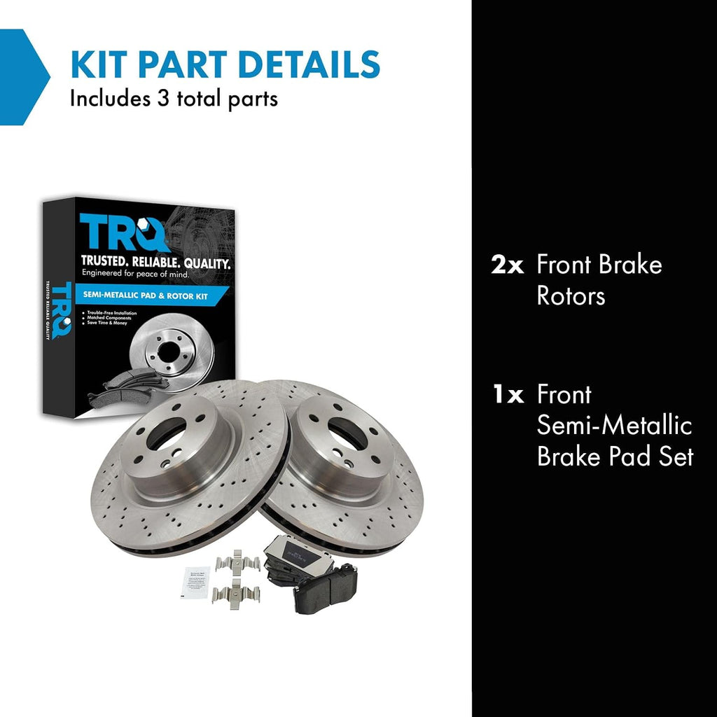 TRQ Front Brake Pad and Rotor Set Semi Metallic Vented Rotors Compatible with 2000-2002 Mercedes-Benz CL500 2000-2003 S430 S500