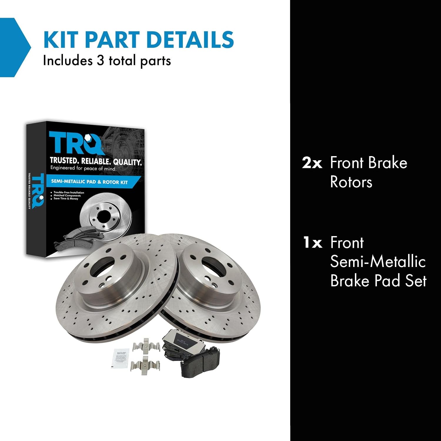 TRQ Front Brake Pad and Rotor Set Semi Metallic Vented Rotors Compatible with 2000-2002 Mercedes-Benz CL500 2000-2003 S430 S500