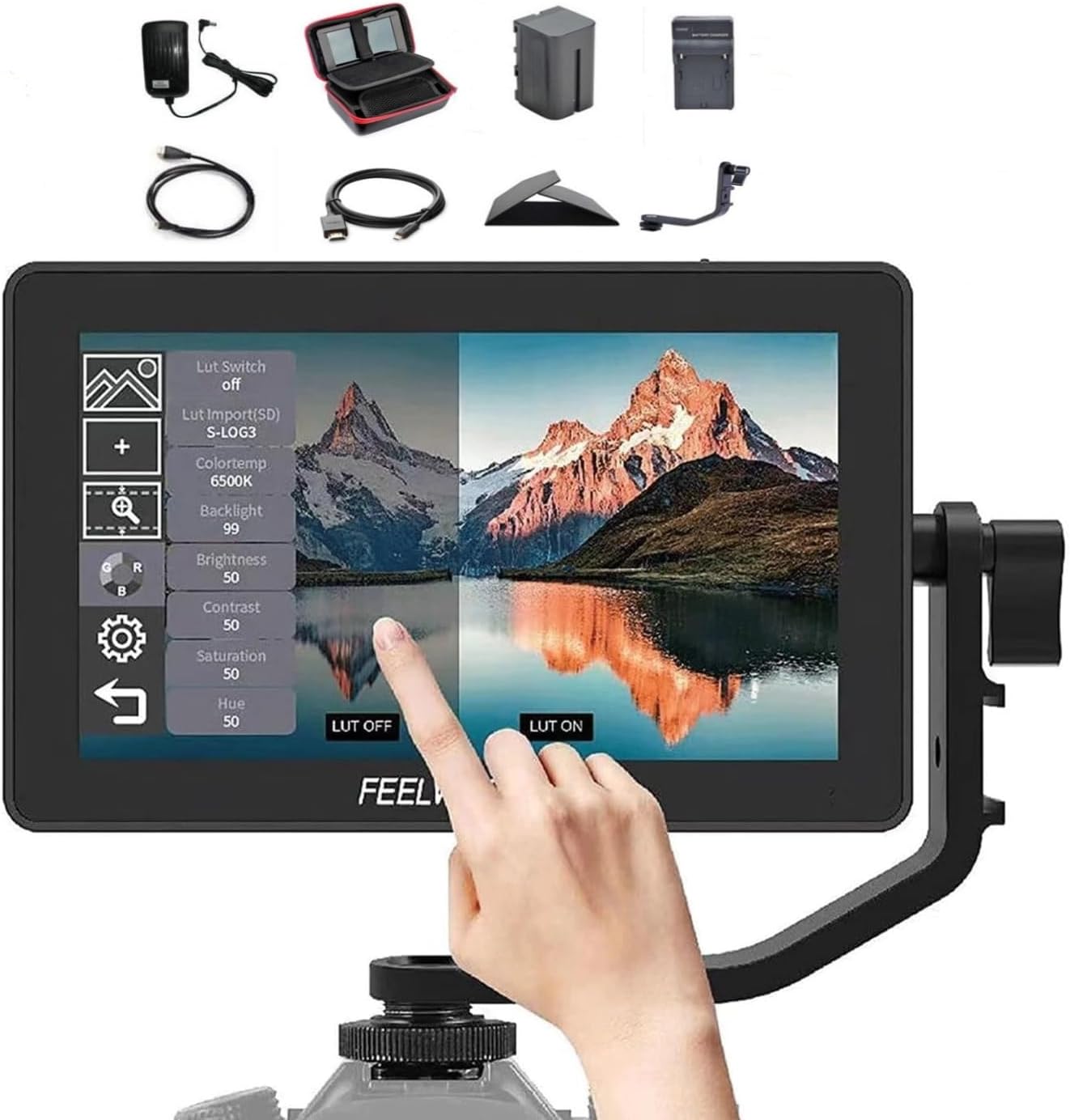 FEELWORLD F6 Plus V2 DSLR Camera Field Monitor Touch Screen 6 Inch 4K HDMI 3D IPS FHD1920x1080 Support Type-C Input,Video Monitor Focus Assist with Battery,Tilt Arm and 12V Adapter