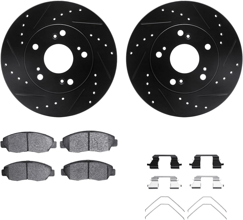 R1 Concepts Front Brake Kit Fits 2006-2011 Honda Civic| Performance Sport Pads, Drilled Slotted Rotors| Hardware| 10.3' Front