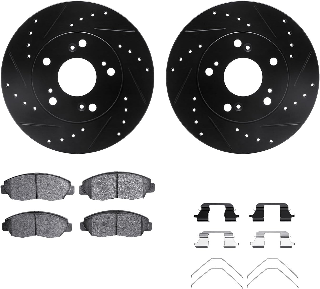 R1 Concepts Front Brake Kit Fits 2006-2011 Honda Civic| Performance Sport Pads, Drilled Slotted Rotors| Hardware| 10.3' Front
