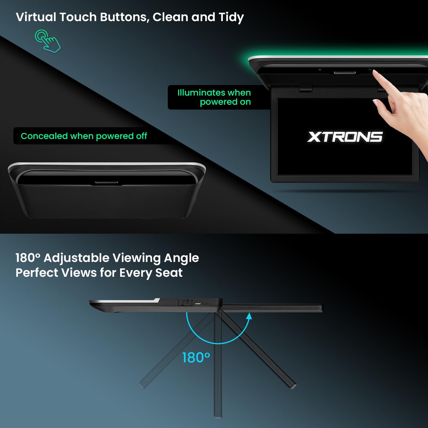 XTRONS 15.6' Android Car Overhead Player, 1366x768 HD Flip Down Roof Mount Monitor with Built-in Speaker, WiFi, Bluetooth, Supports HDMI USB Input, Screen Mirroring (2+32GB)