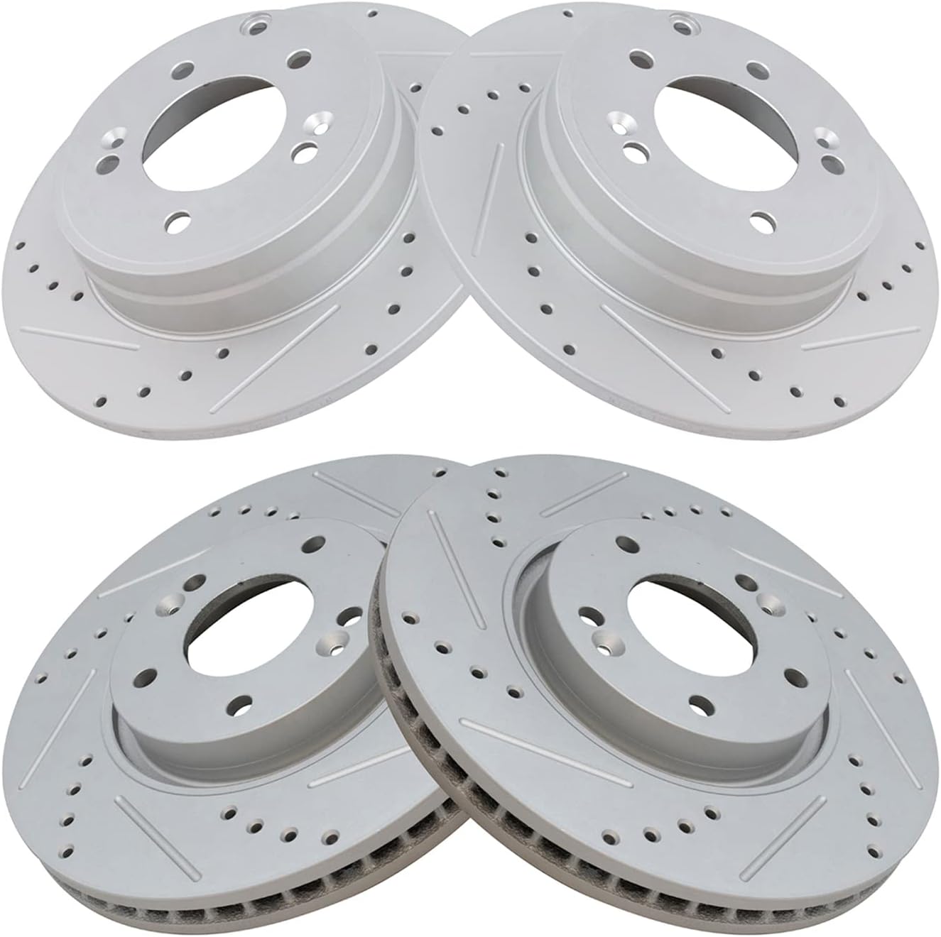 TRQ Performance Front and Rear Brake Rotor Set G Coated Drilled and Slotted Compatible with 2006-2016 Hyundai Sonata 2011-2016 Kia Optima