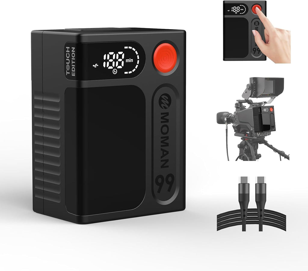 Moman V-Mount Battery, Power 99 Camera bettert Mini V Lock Batterys 99Wh/6900mAh with Time Display Compatible with Smallrig BMPCC 4k 6k Camera Camcorder Monitor D-TAP/USB-C/A Output