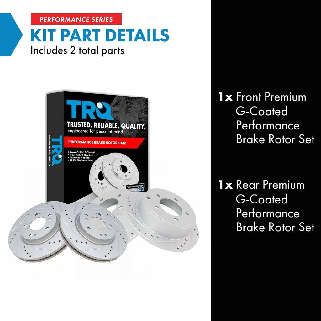 TRQ Front & Rear Brake Rotors Set Performance Premium G-Coated Slotted X Drilled Compatible with 2011-2014 Chrysler 200 2012-2014 Dodge Avenger 2007-2009 Caliber 2014-2015 Mitsubishi Lancer