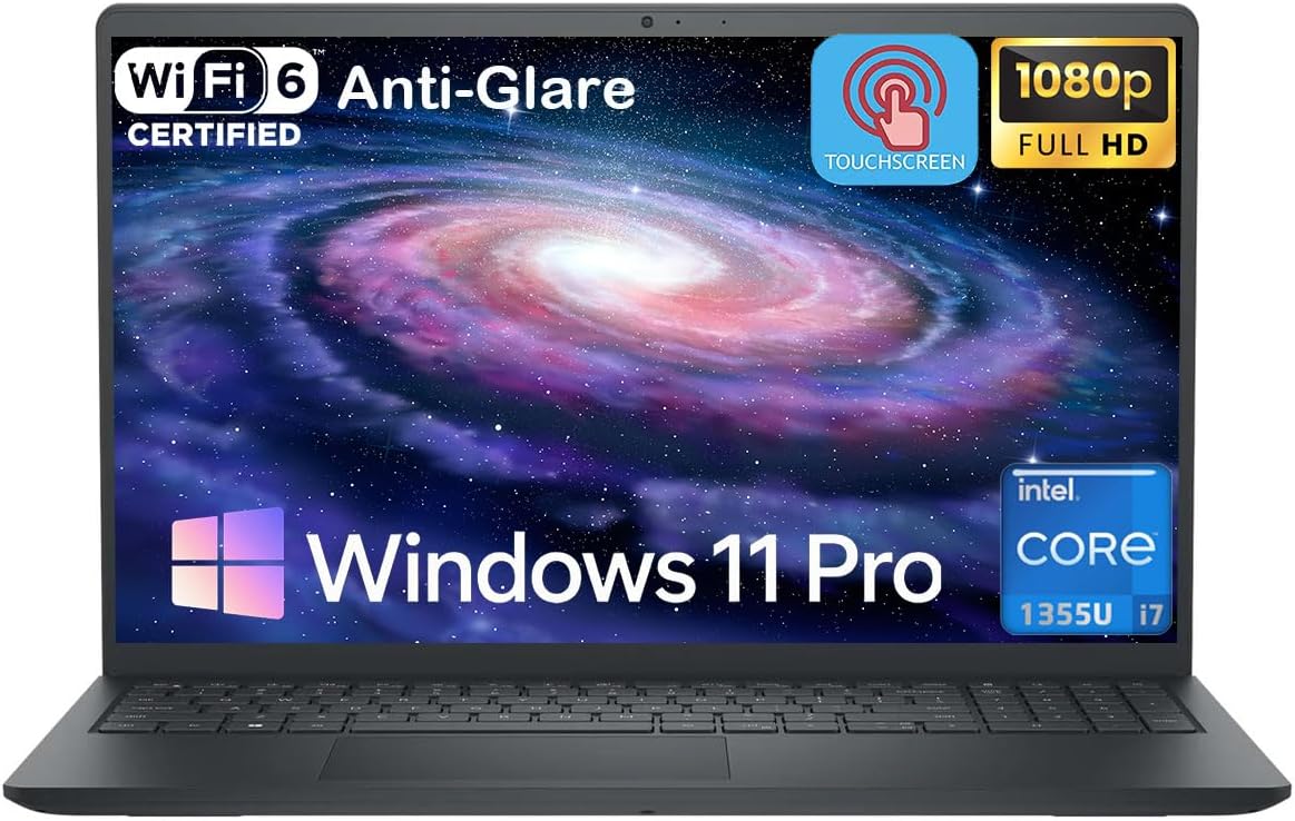Dell 15 Touchscreen Laptop Computer - Intel 10 Core i7 1355U up to 5 GHz, 15.6' Anti Glare FHD WVA Touch Display, 32GB RAM, 1TB SSD, Windows 11 Pro, Copilot AI, Numeric Keypad, w/Patented Kit