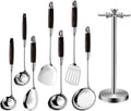 316 Stainless Steel Kitchen Utensils Set with Wooden Handle for Cooking Metal Kitchenware Cooking Utensils Set with Countertop Rotating Holder Stand Dishwasher Safe,8 Pcs