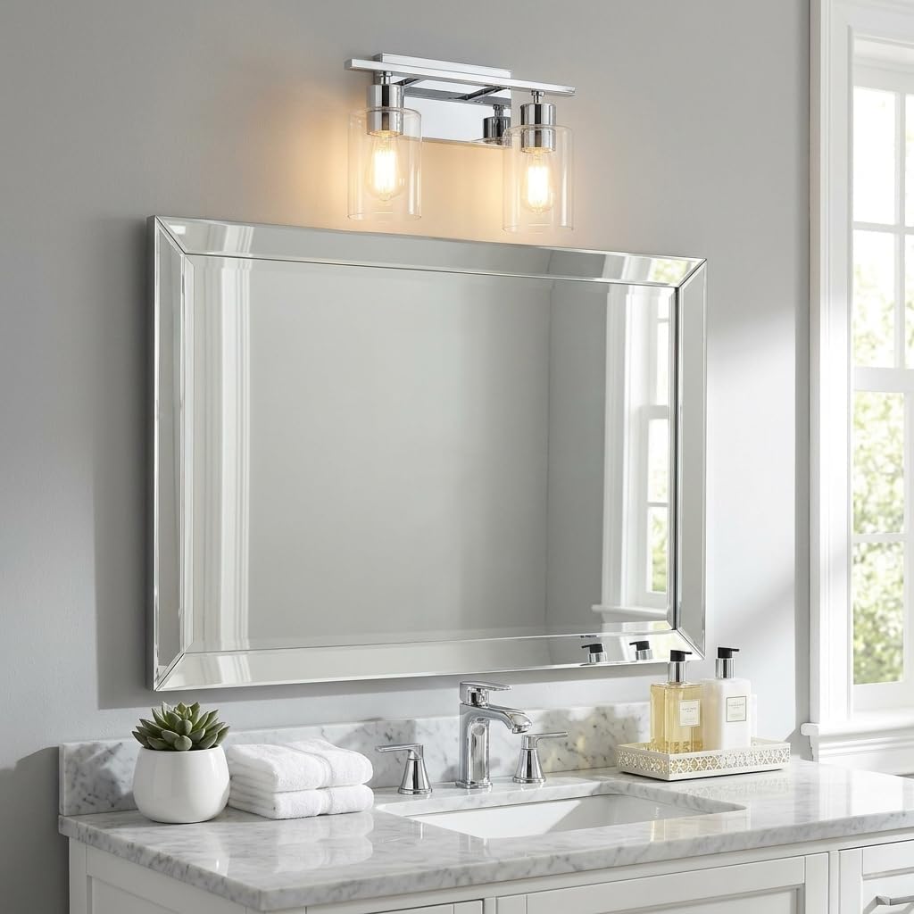 Savoy House 8-2149-2-11 Lambert Modern Clear Glass Bathroom Vanity Wall Light, 2-Light 120 Total Watts, 10' H x 13' W, Polished Chrome