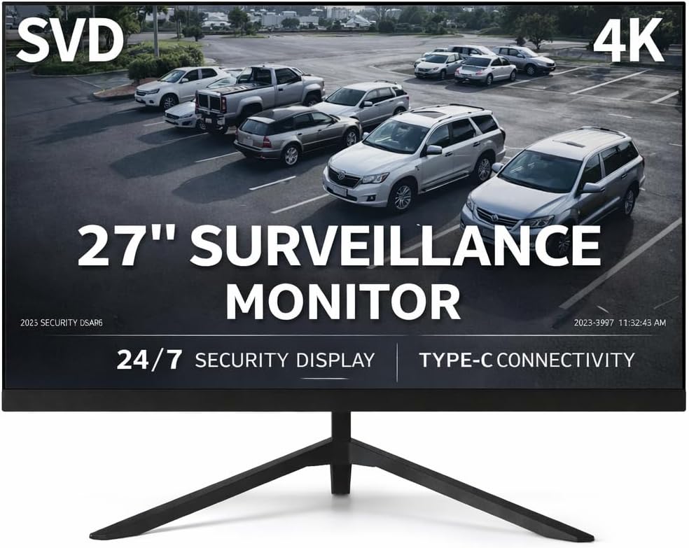 SVD 27' 4K UHD Security Monitor IPS HDR, HDMI 2.1+DP 1.4+Type-C 65W, Adaptive Sync, 3D Comb Filter, 60Hz 5ms 178°, Built-in Speakers, for CCTV DVR NVR
