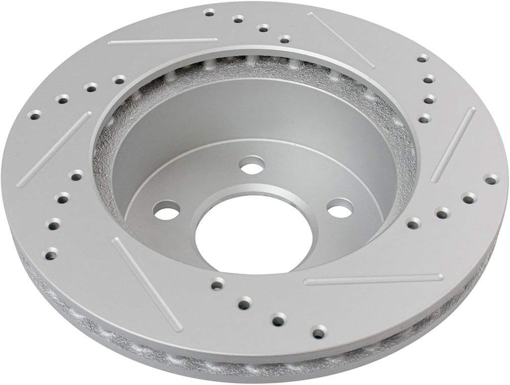 TRQ Performance Front and Rear Brake Rotor Set G Coated Drilled and Slotted Compatible with 2003-2006 Jeep Wrangler
