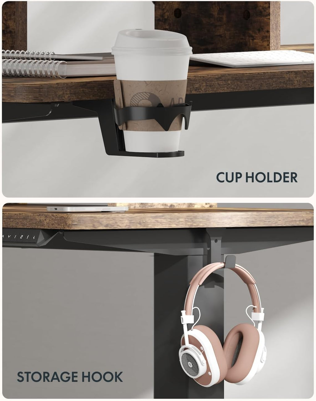 FLEXISPOT Standing Desk with Monitor Stand, 55 x 24 Inches One-Piece Electric Height Adjustable Computer Desk with Cup Holder for Home Office, Rustic
