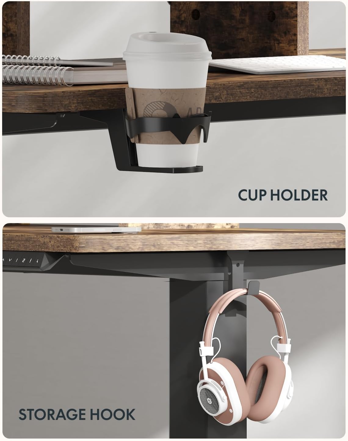 FLEXISPOT Standing Desk with Monitor Stand, 55 x 24 Inches One-Piece Electric Height Adjustable Computer Desk with Cup Holder for Home Office, Rustic