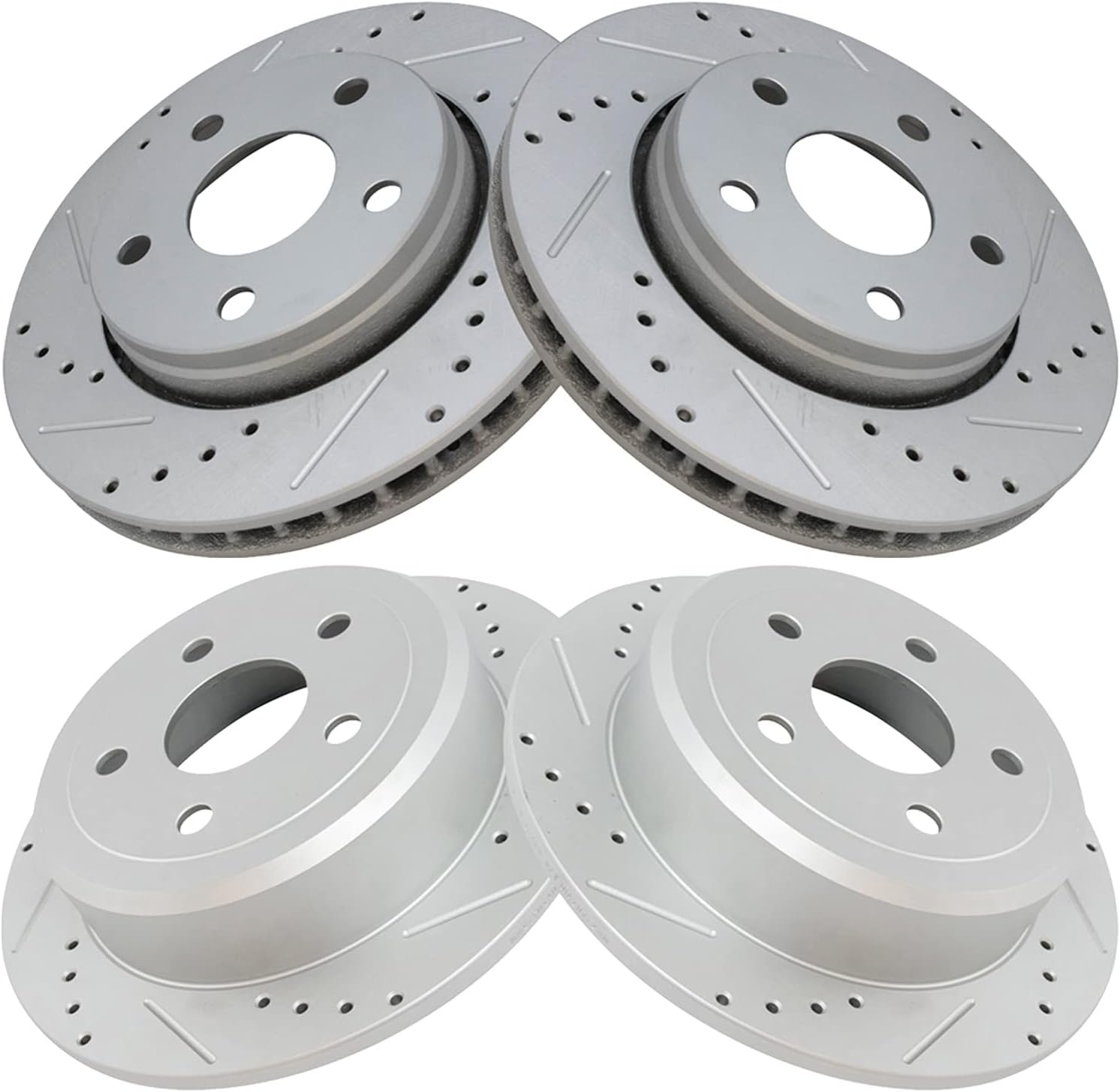 TRQ Performance Front and Rear Brake Rotor Set G Coated Drilled and Slotted Compatible with 2007-2017 Jeep Wrangler 2018 Wrangler JK