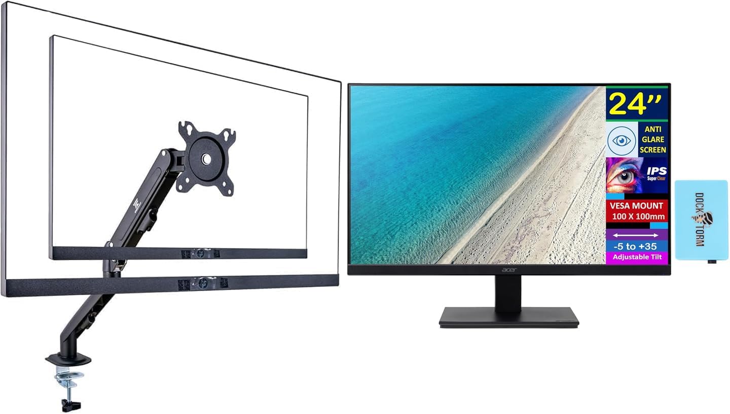 acer 24' Vero V247Y Gbmix FHD IPS Monitor with 4 ms Response Time, Anti-Glare, Adaptive Sync, Integrated Speakers, VESA Mount (100x100mm) & DKZ Hub, Black (UM.QV7AA.G03) & Ergoflexy Single Mount Arm
