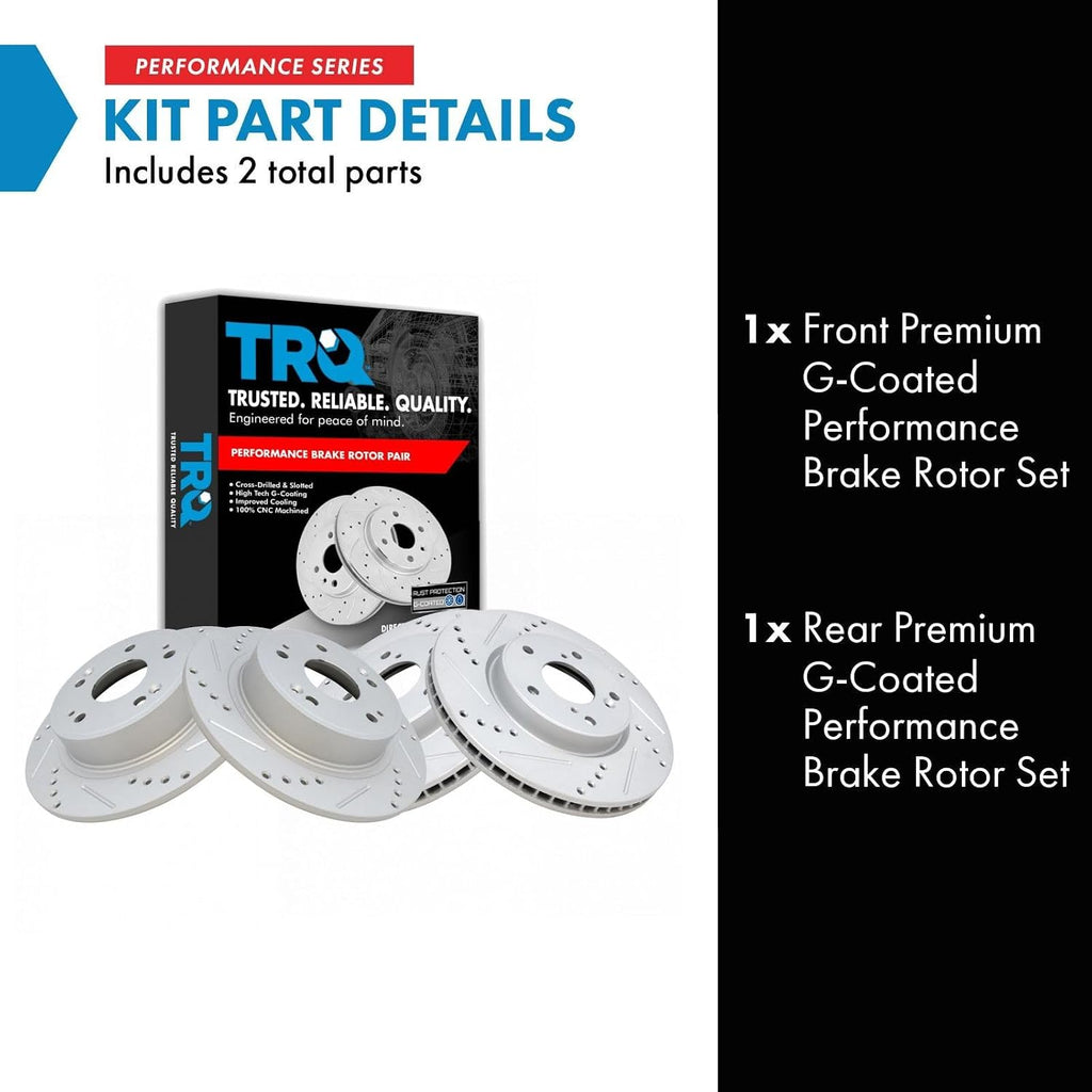 TRQ Performance Front and Rear Brake Rotor Set G Coated Drilled and Slotted Vented Solid Compatible with 2013-2024 Honda Accord 2016-2022 HR-V 2015 Civic