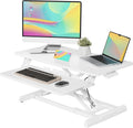JOY worker Standing Desk Converter, 32' Wide Height Adjustable Sit Stand Up Desk Riser with Keyboard Tray, Desktop Workstation Riser for Home Office Computer Laptop, Particle Board, White