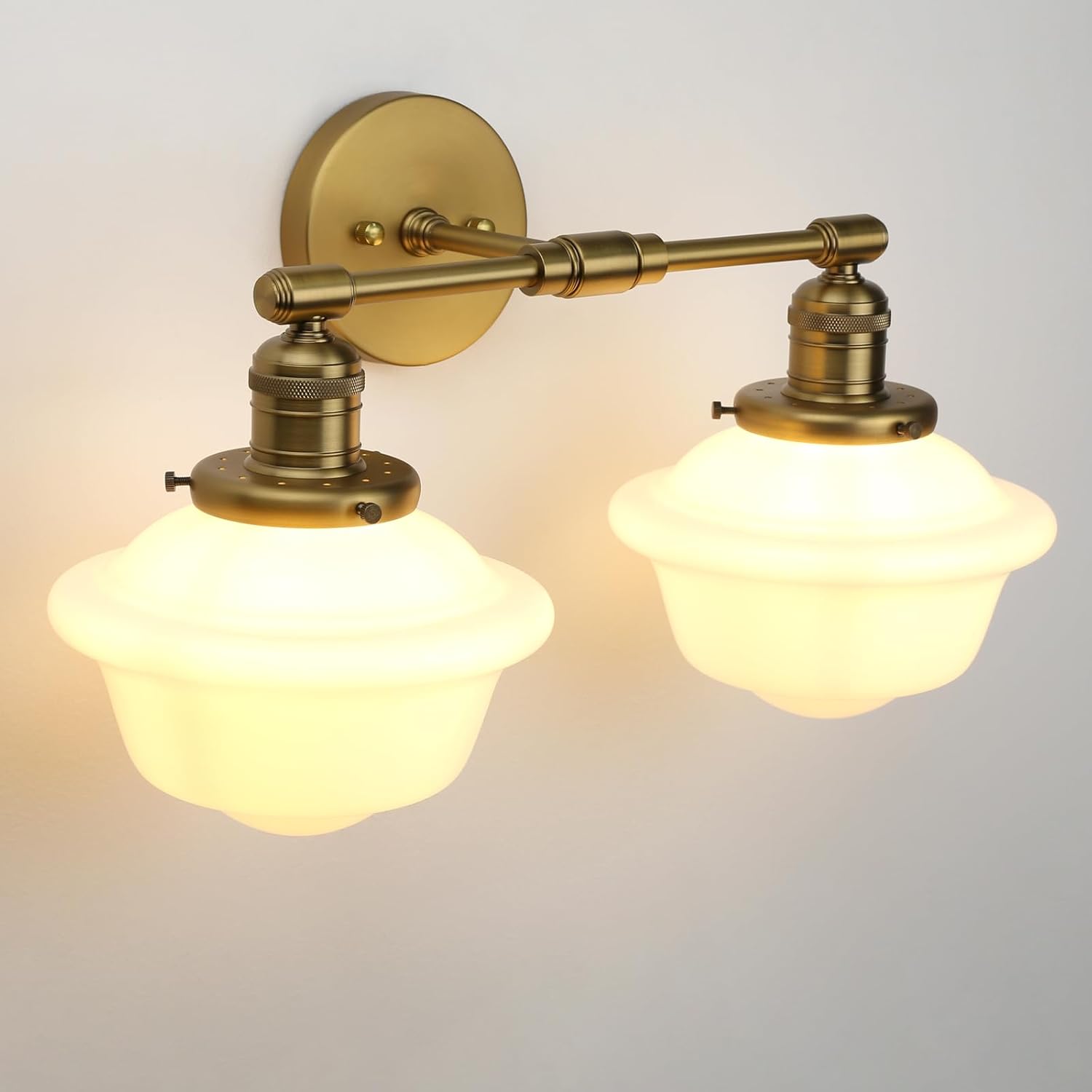 Pathson 2-Lights Milk White Glass Wall Sconce Lights, Modern Classic Wall Vanity Lighting for Living Room Bathroom Bedroom