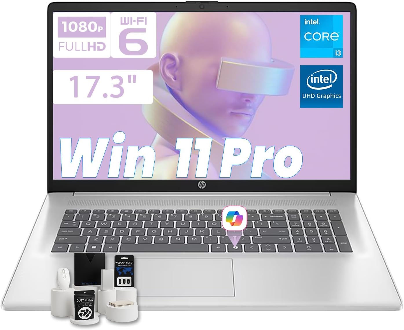 HP 17.3' FHD Laptop for Business and Students, IPS Anti-Glare Display, w/Accessories, Intel (8-Core) i3 - N305, Win 11 Pro, Wi-Fi 6, HP Fast Charge, HD Camera, Copilot AI, 16GB RAM, 512GB SSD