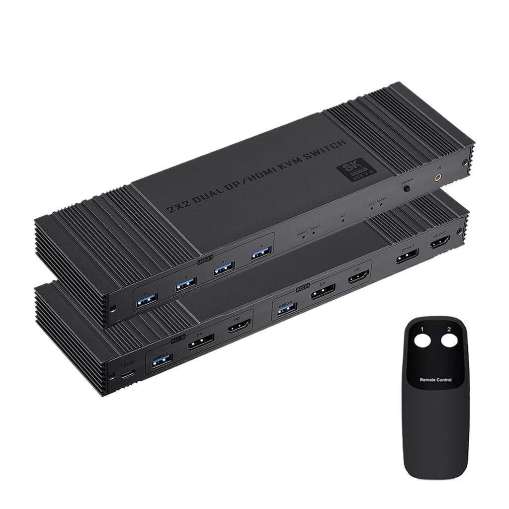 10pcs 8K Displayport HDMI KVM Switch 2x2 2 Monitors 2 Computers USB 3.0 Dual Monitor HDMI+DP KVM Switch with IR Controller