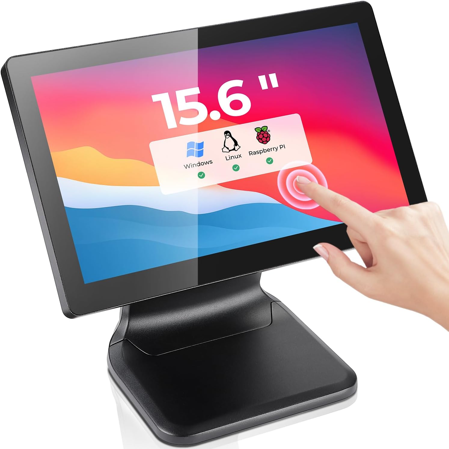 MUNBYN 15.6-inch POS Touchscreen Monitor, Backlit LED Multi-Touch Screen Monitor, HDMI/VGA Capacitive Screen Display True Flat Seamless for Retail Restaurant, Bar, No Driver Required, 2Y Protection