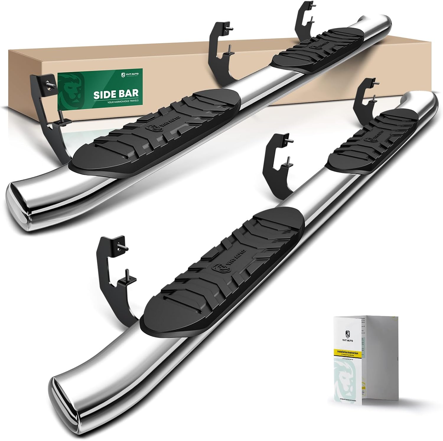 YHTAUTO 5 Inch Running Boards Side Steps Fit 2021-2026 Chevy Tahoe & GMC Yukon, 4-Door SUV, Oval Bent Ends Stainless Steel Polished Chrome, Cab Side Step Rails Off-Road Exterior Accessories